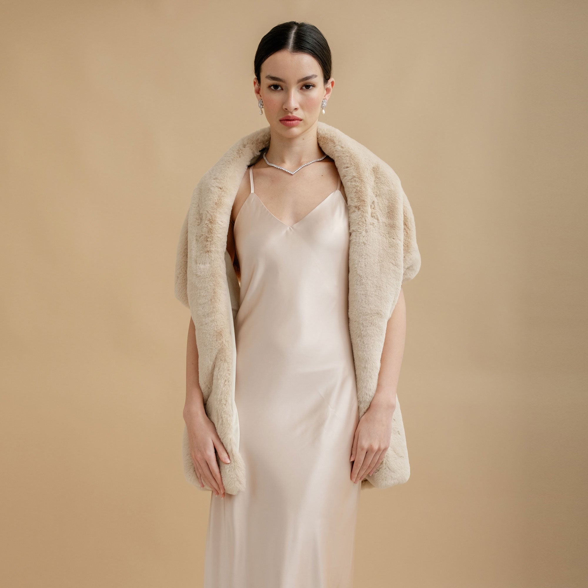 Faux fur bridal stole biscuit cloud Helen Moore Liberty in Love