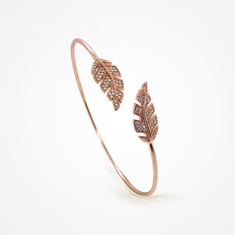 Rose gold crystal leaf design bangle | Aster | Sarah Alexander 