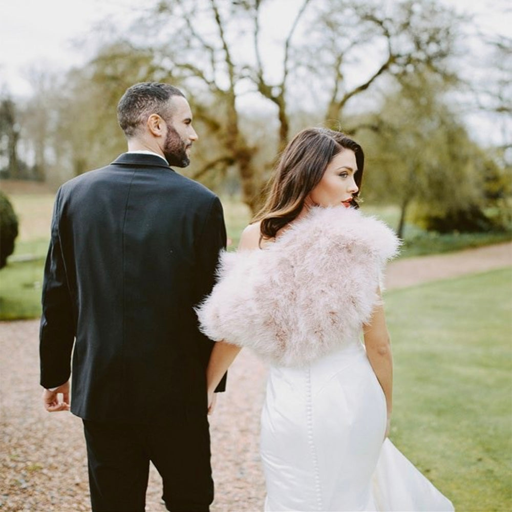 Blush pink feather bridal bolero