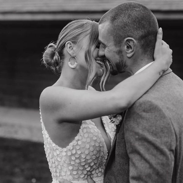 Meg wore the Clustered pearl hoop earrings (Gold) by Aria. Photography by Natalie Lauren Photography.