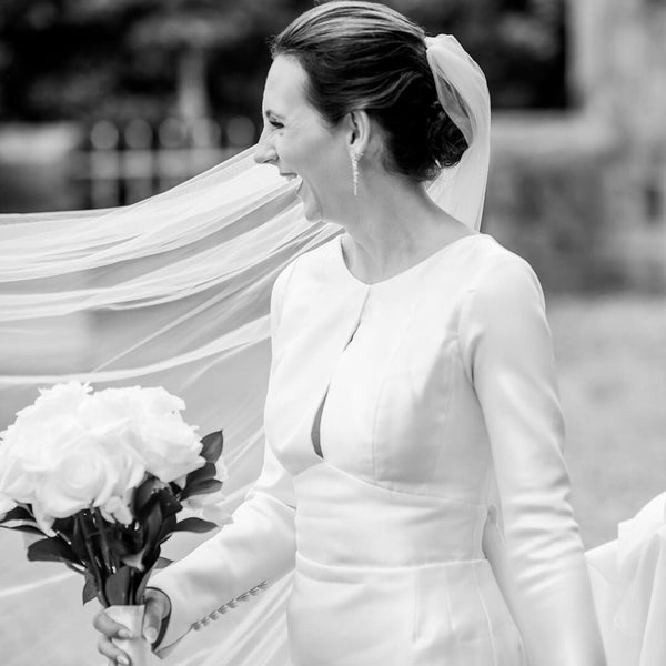 Jenny wore the Petra pave crystal drop earrings by Aria. Photography by Julie Louise Photography.