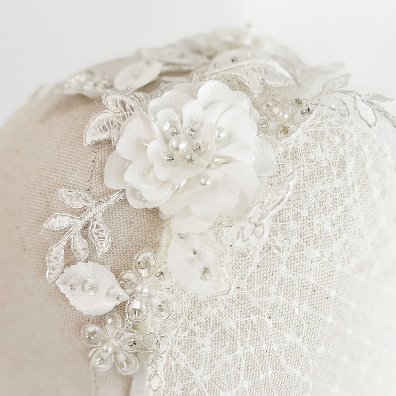 Afonwen blossom embellished birdcage veil