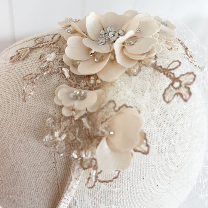 Afonwen blossom embellished birdcage veil