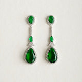 Alexandra bridal statement teardrop earrings (green crystal) - Liberty in Love