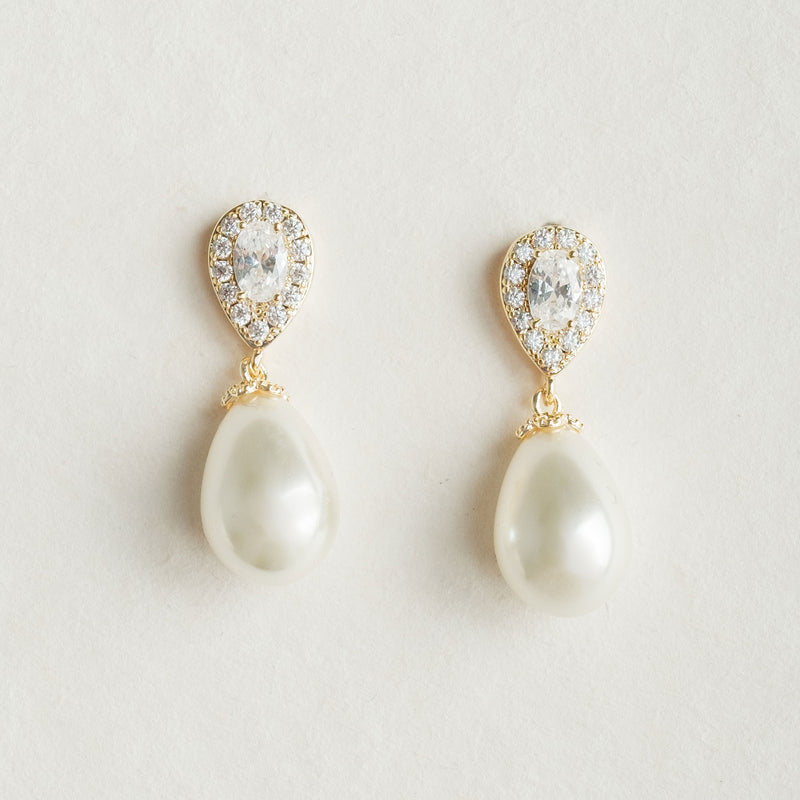 Ambrosia CZ and teardrop pearl earrings (gold)