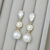 Avery halo crystal and pearl drop earrings - Liberty in Love