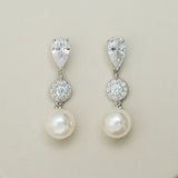 Avery halo crystal and pearl drop earrings - Liberty in Love