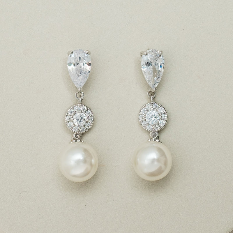 Avery halo crystal and pearl drop earrings - Liberty in Love