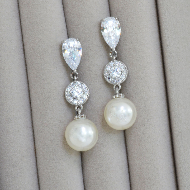 Avery halo crystal and pearl drop earrings - Liberty in Love