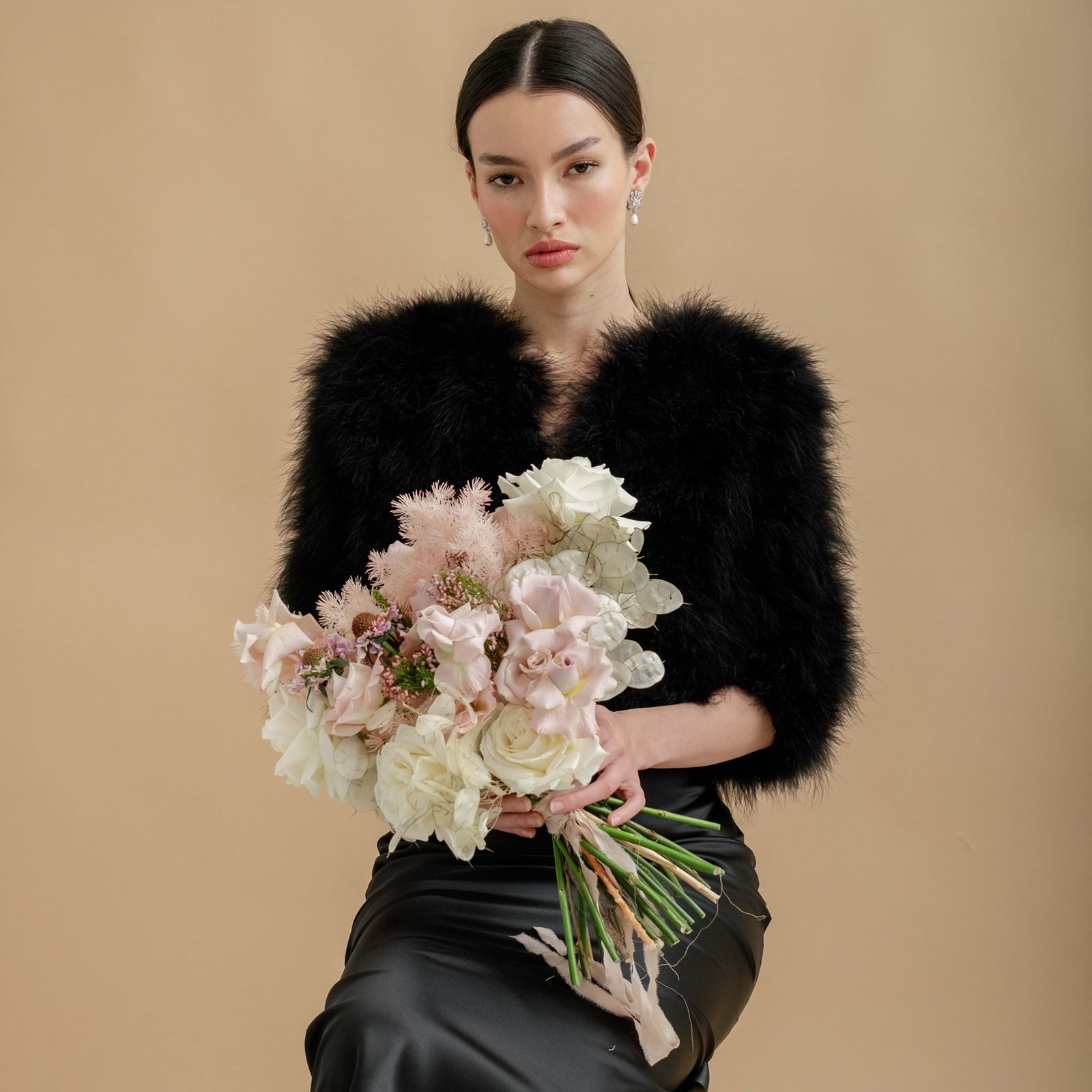 Black Cropped Feather Bridal Jacket Liberty in Love