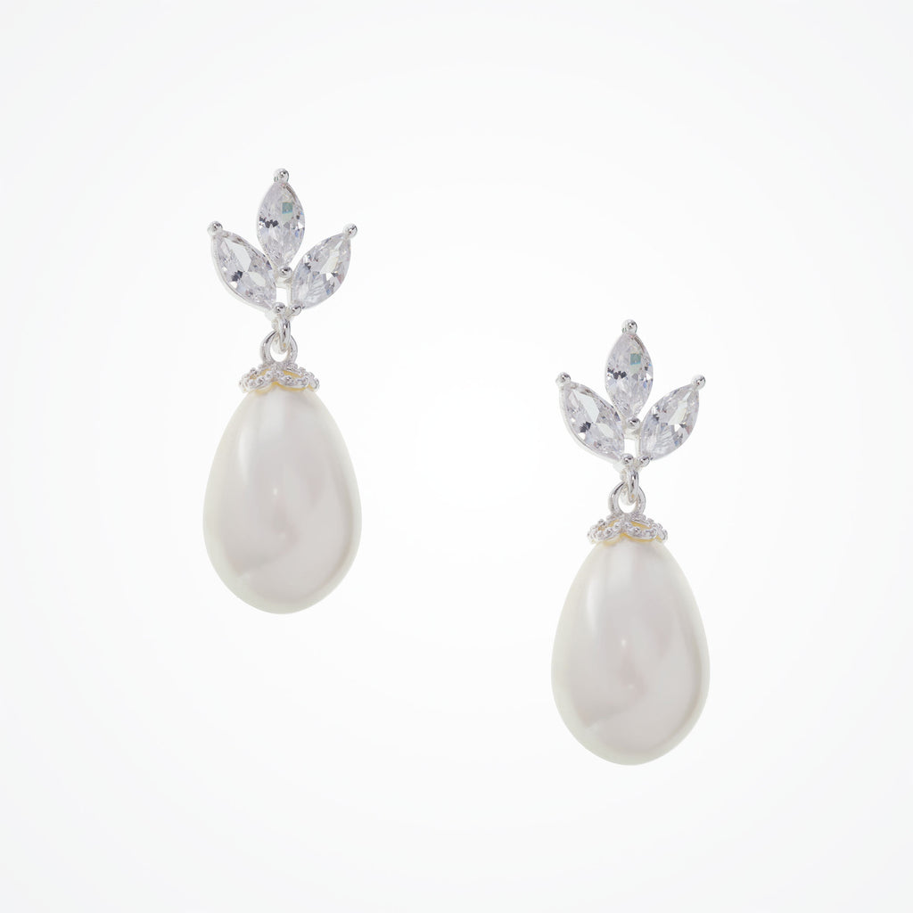 Cubic zirconia and teardrop pearl earrings | Capri pearl silver 