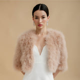 Champagne blush cropped feather bridal jacket - Liberty in Love