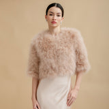 Champagne blush cropped feather bridal jacket - Liberty in Love