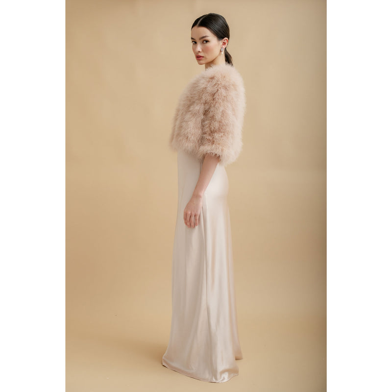 Champagne blush cropped feather bridal jacket - Liberty in Love