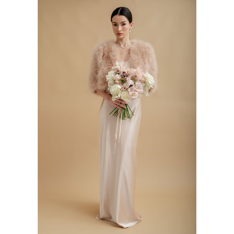 Champagne blush cropped feather bridal jacket - Liberty in Love