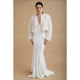 Dark ivory faux fur cropped bridal jacket - Liberty in Love