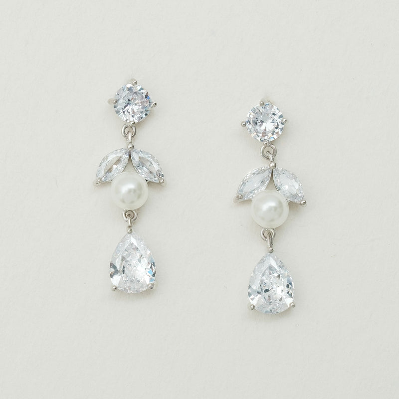 Dulcie pearl crystal leaf drop earrings - Liberty in Love