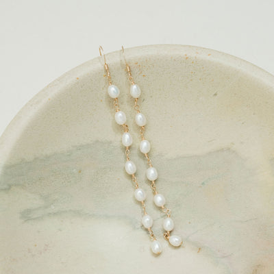 Freshwater pearl long drop earrings