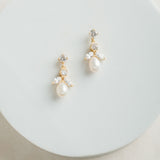 Ines pearl and CZ drop earrings (gold) - Liberty in Love