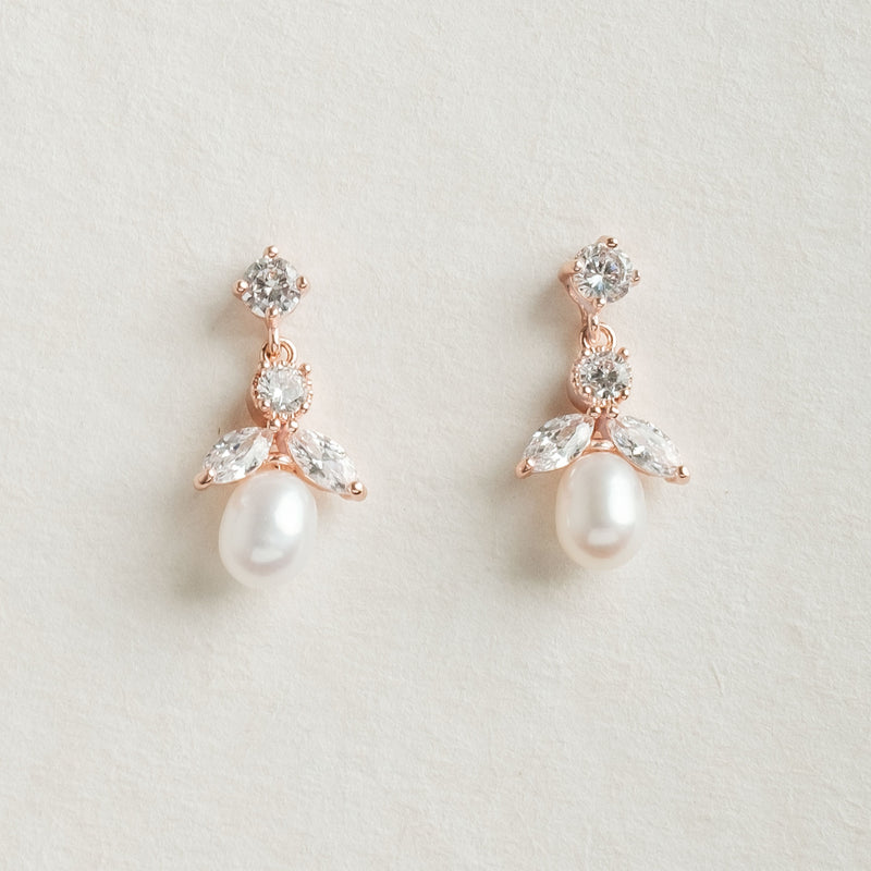 Ines pearl and CZ drop earrings (rose gold) - Liberty in Love