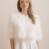 Ivory cropped feather bridal jacket - Liberty in Love
