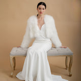 Ivory feather bridal cropped length jacket - Liberty in Love