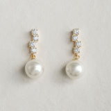 Quattro crystal and pearl drop earrings (gold) - Liberty in Love