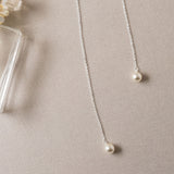 Round pearl droplet lariat necklace (silver) - Liberty in Love