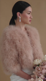 Champagne blush cropped feather bridal jacket