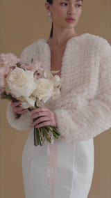 Dark ivory faux fur cropped bridal jacket