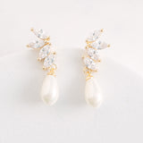 Ashbourne crystal cluster pearl drop earrings (gold) - Liberty in Love