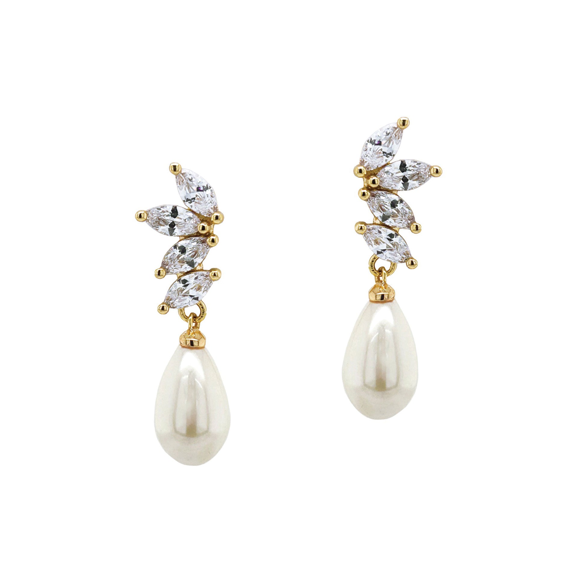 Ashbourne crystal cluster pearl drop earrings (gold) | Ivory & Co ...