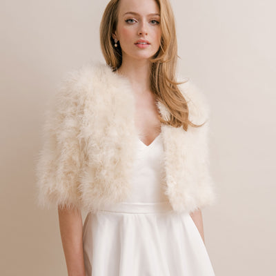 Cream cropped feather bridal jacket - Liberty in Love