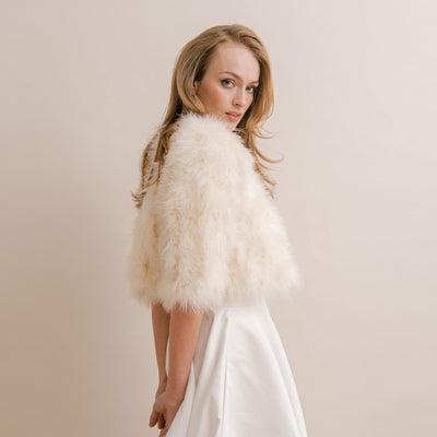 Cream cropped feather bridal jacket - Liberty in Love