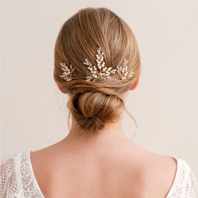 Ebba crystal and pearl sprig hair pins - Liberty in Love