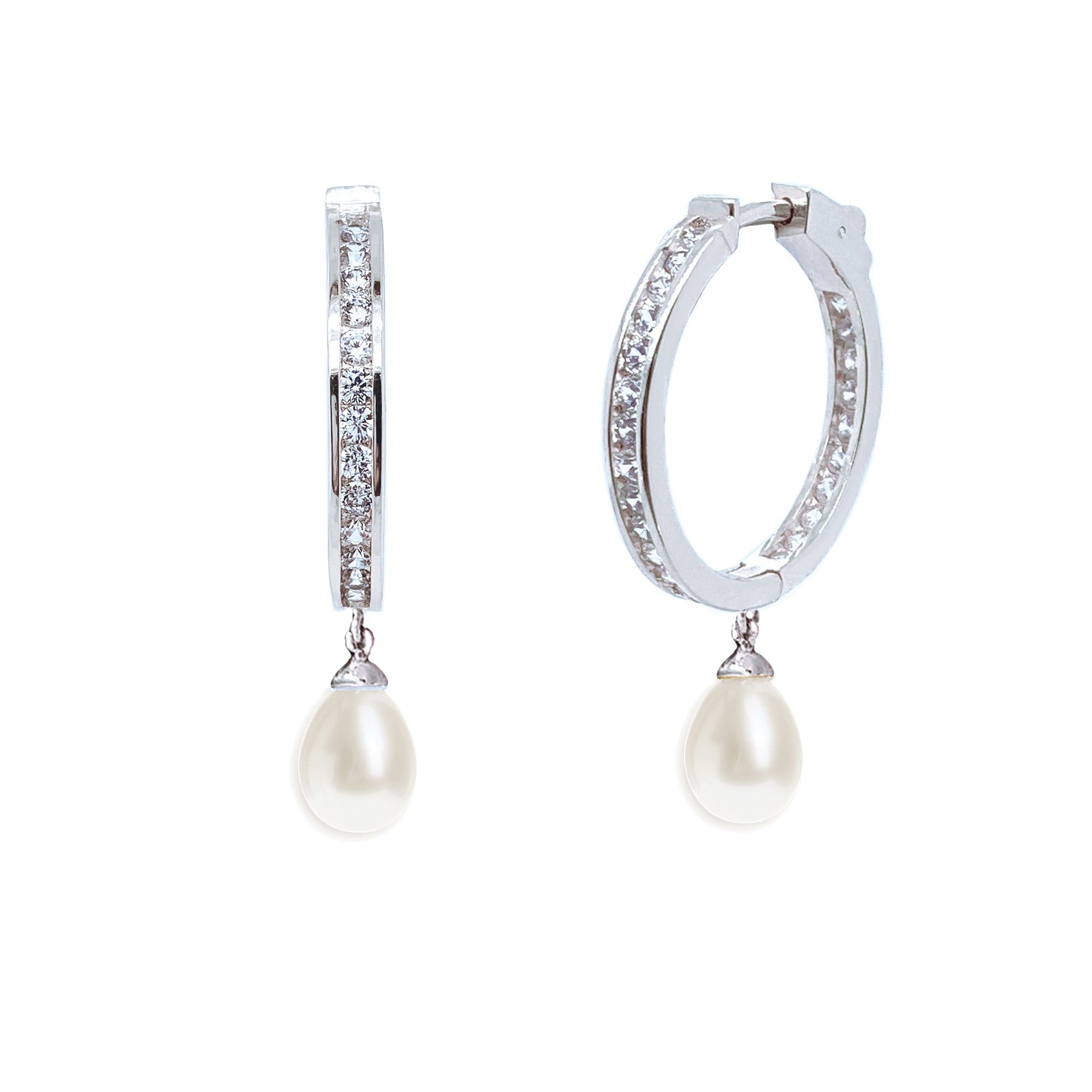 Pearl Hoops, Statement Pearl Hoops, Rhodium Hoops, authentic Pearl Earrings