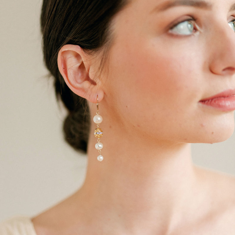 Earrings - Pink Freshwater Pearl & Swarovski Crystal (Sterling Silver