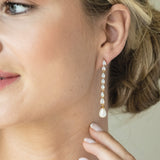 Melbourne crystal long pearl drop earrings (gold) - Liberty in Love