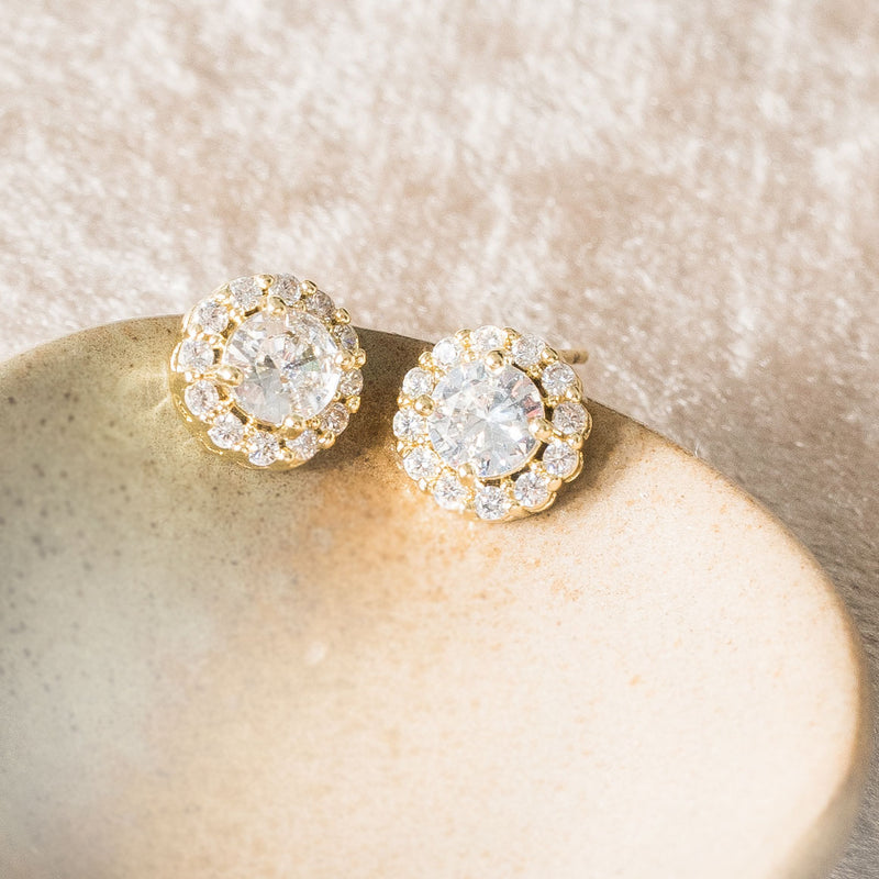 Nikka round crystal bridal stud earrings (gold) - Liberty in Love