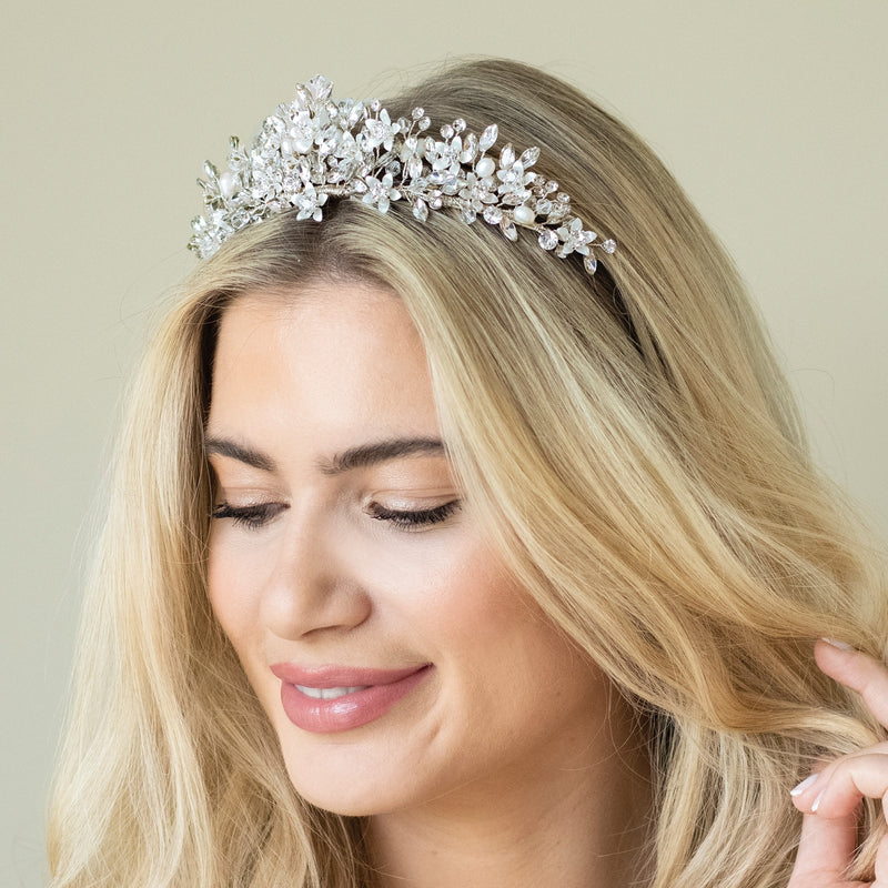 Samira crystal and pearl enamelled floral tiara - Liberty in Love