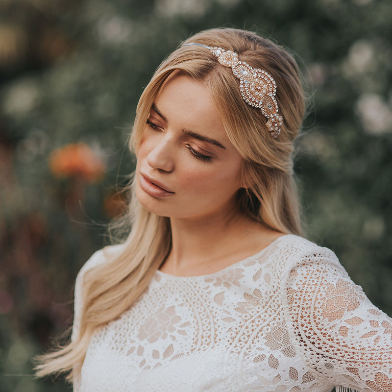 Annabel rose gold crystal and pearl beaded motif headpiece - Liberty in Love