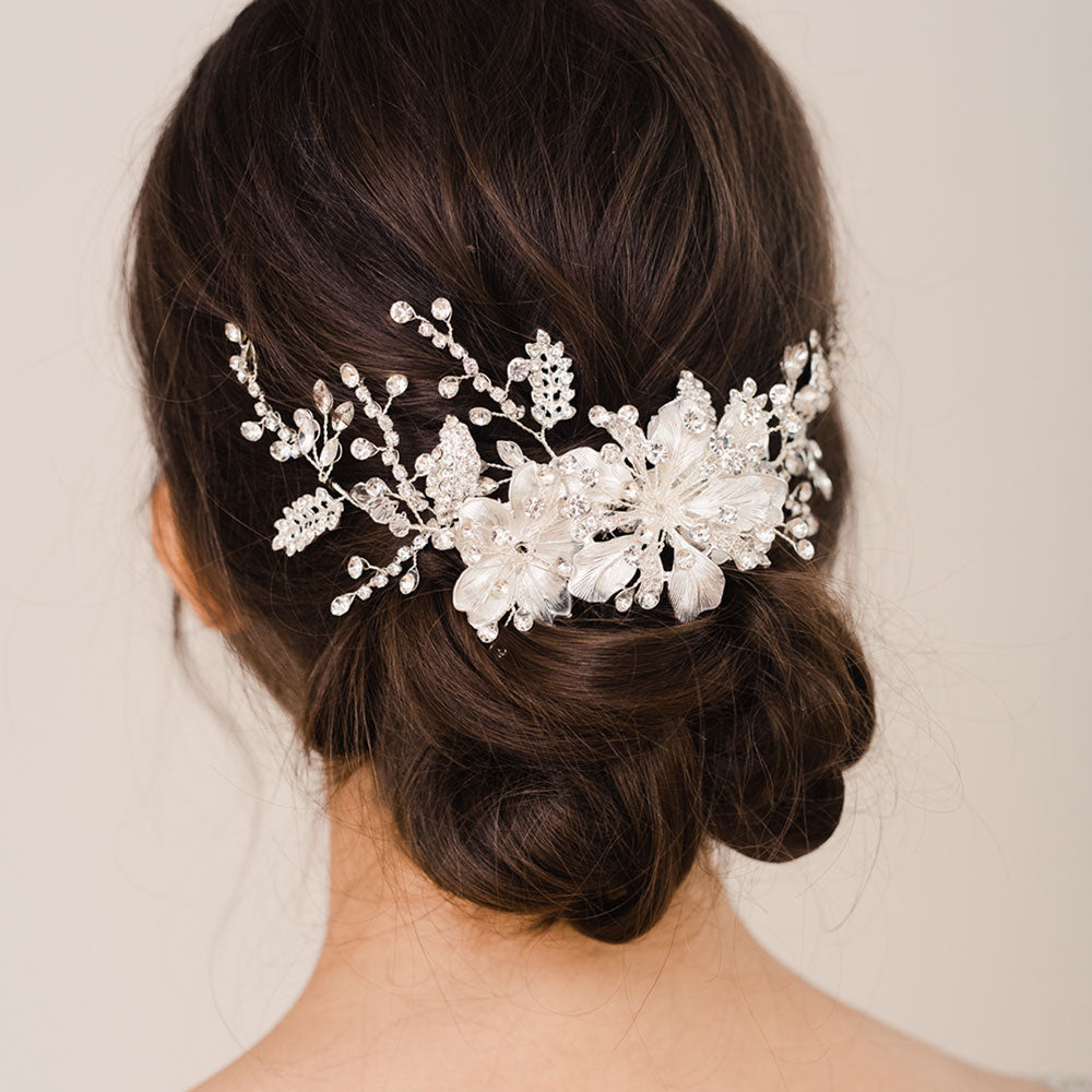 Crystal floral sprigs silver bridal hair comb | Ilyssa – Liberty in Love