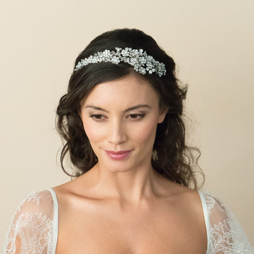 Crystal embellished blossom and leaves headband | Lillian | Ivory and ...